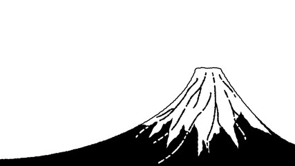 線画の富士山の風景イラスト 年賀状素材