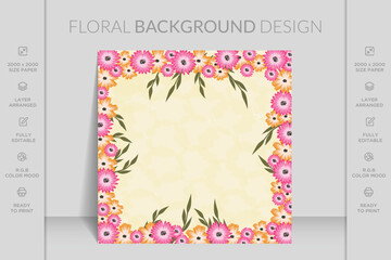 Luxury hand drawn vintage 3d seamless ornamental colorful flowers floral frame pattern design background 