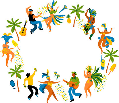 People dance. Brazilian carnival. Illustration