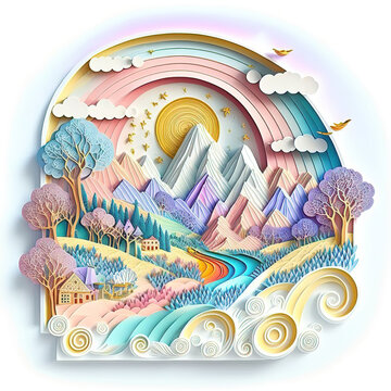 colorful spring summer landscape decoration as cartoon card background