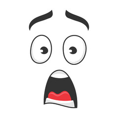 Expression of shock and horror cartoon face vector illustration. Cute, funny, angry, happy, smiling comic faces with eyes and mouth