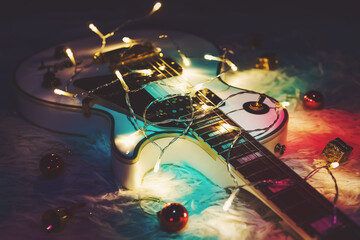 Guitar with decorated Christmas