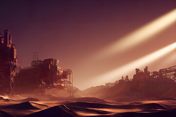 Fototapeta na wymiar refinery at night, mining operation in the desert