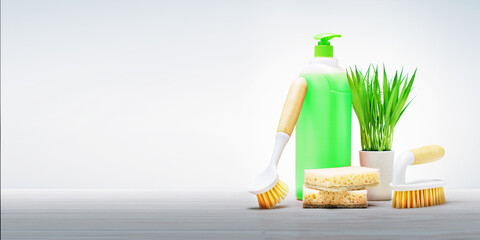 Set of eco friendly natural cleaning products. Cleaner concept. Banner with copy space.