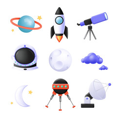 Space and science icon set 3d vector illustration