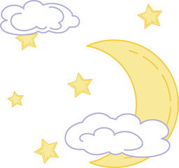 The moon is covered by a cloud in the sky with clouds and stars.