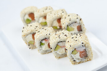 tasty sushi on the white background