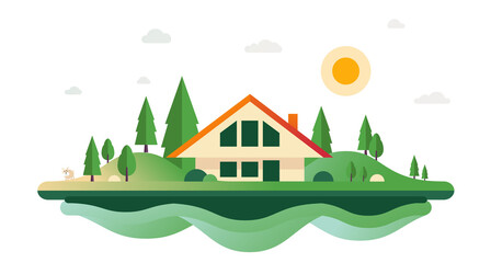 Fototapeta premium Peaceful village flat design style illustration