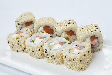 tasty sushi on the white background