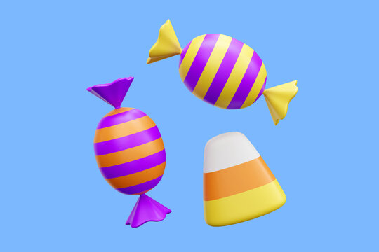 Cute candies halloween 3d render illustration