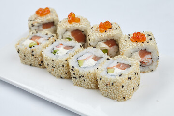 tasty sushi on the white background