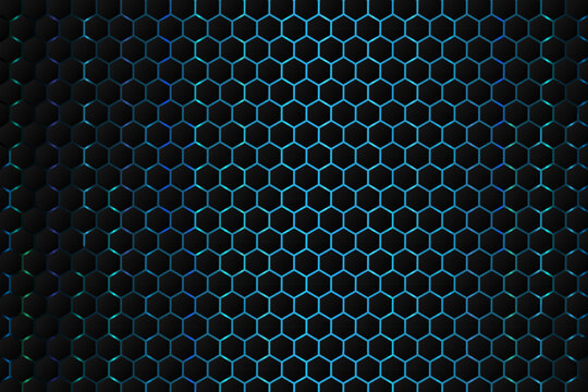 abstract dark hexagon technology backrgound with blue light, vector illustration
