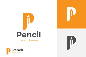 Modern creative Pencil logo with initial letter P logo icon design for education school logo element