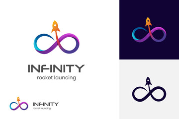 infinity launch rocket logo icon design, rocket launch logo template for business technology identity - obrazy, fototapety, plakaty