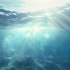 Fototapeta na wymiar underwater sun rays, ocean water as background 