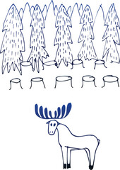 deer on the background of a forest landscape.Vector illustration