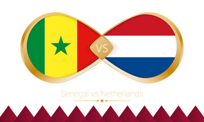 Senegal versus Netherlands golden icon for Football 2022 match.