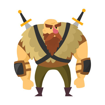 Giant Computer games heroe cartoon vector illustration. Viking, warrior, orc and other monsters in pose and emotion. Character combined with animal