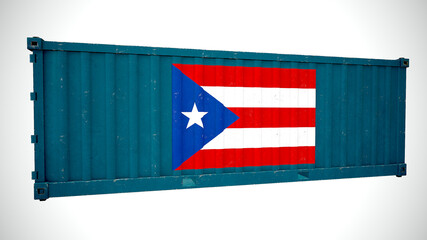 Isolated 3d rendering shipping sea cargo container textured with National flag of Puerto-Rico.