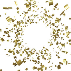 Golden ribbons vector design. Transparent luxury flying gold confetti in empty space. Elegant festive decoration for photo, gift card or web banner template