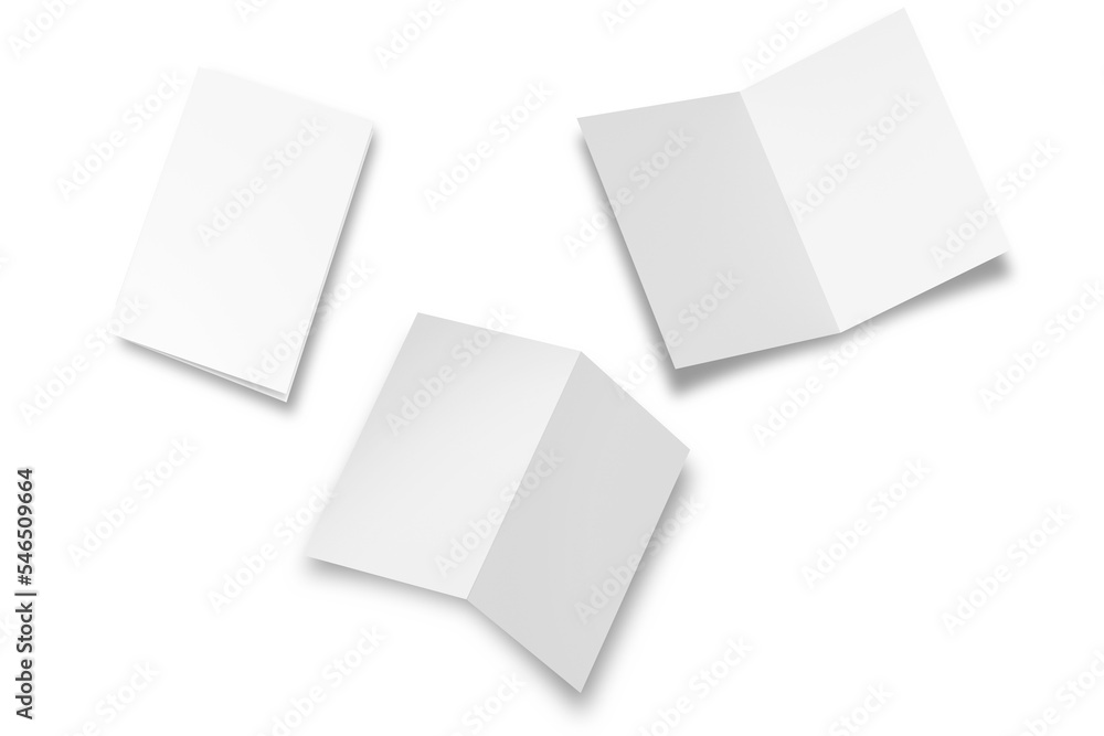 Poster empty blank folded greeting card mockup isolated on white background. bifold leaflet, brochure, menu