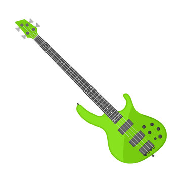 recommend clip art: green bass electric guitar cartoon vector illustration. Colorful musical instrument for entertainment or rock band on white background
