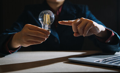 Innovation. Hands holding light bulb for Concept new idea concept with innovation and inspiration, innovative technology in science and communication concept,