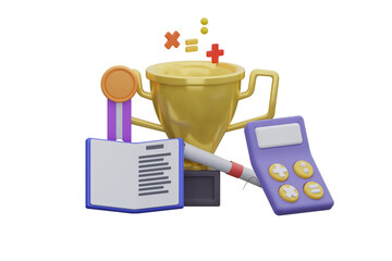 3d illustration graduation  with trophy