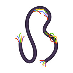 Damaged electrical wire. Vector illustration of broken circuit cable cord. Cartoon short pieces of torn copper power wires