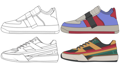 Set off Sneaker shoe . Concept. Flat design. Vector illustration. Sneakers in flat style.