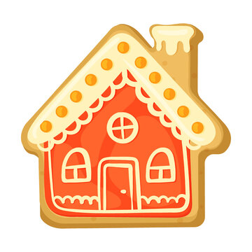 Homemade gingerbread shortcrust pastry winter house, cookie vector illustration. Biscuits of different shape isolated