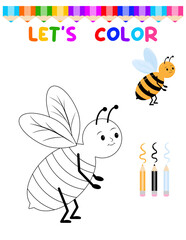 Coloring book with bee.A puzzle game for children's education and outdoor activities.