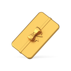 Premium golden metallic slim gift card ribbon bow horizontal rectangle pack realistic icon