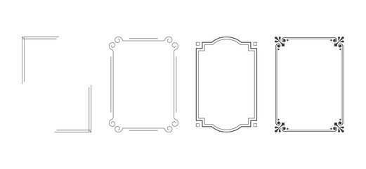 Set of Decorative simple line stroke frames vintage vector clipart designs