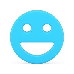 Happy blue smiley emoji positive mood circle face avatar with eyes mouth realistic 3d icon