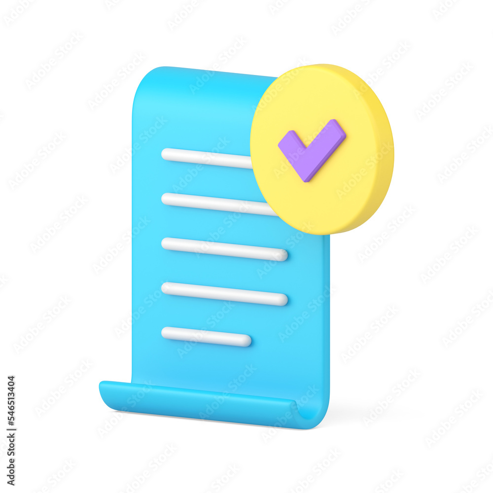 Poster vertical blue text document form completed daily tasks reminder check mark 3d icon realistic