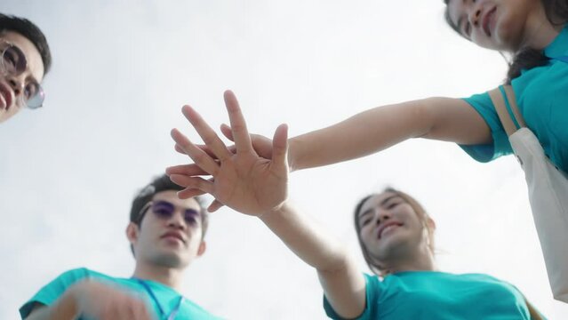 volunteer,team building,Teamwork,empathy,partnership,Social connection in business join hand together concept.Hand of diverse people connecting.Power of volunteer charity work, Stack of people hand.