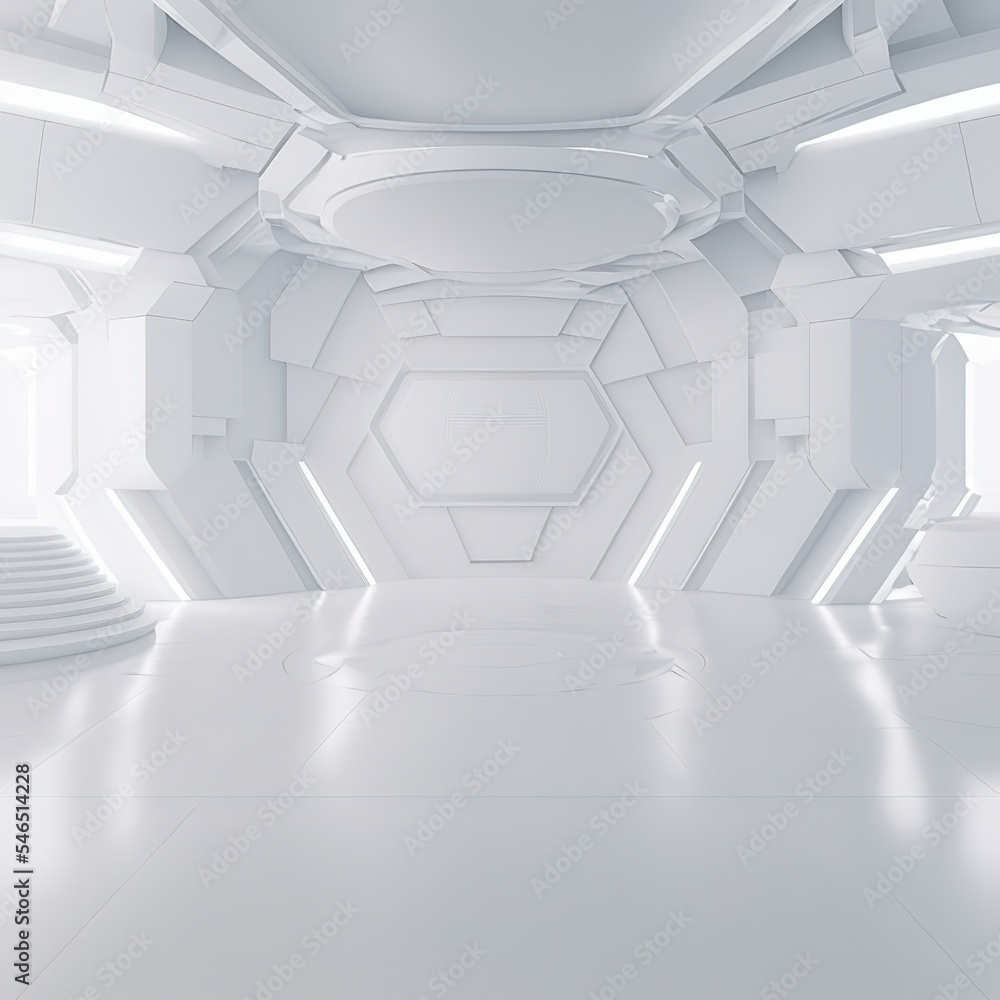Aufkleber white futuristic background and empty stage or podium. digital stand for gadgets, scene. dark templa