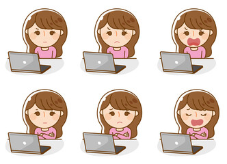 パソコンに向かう女性のイラスト