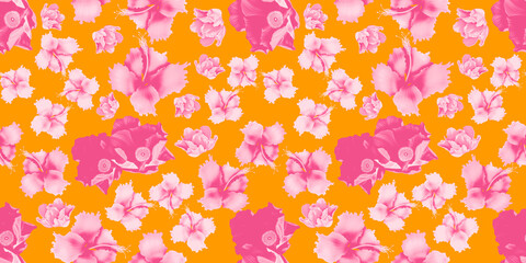 Seamless summer pattern with Flowers. Floral background stylish floral. legant flowers and leaves Roses Orchids Camomile - 546515493