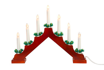 Decorative Christmas candlestick isolated on white background