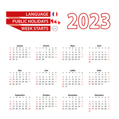 Calendar 2023 in French language with public holidays the country of Canada in year 2023.