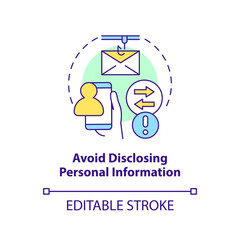 Avoid disclosing personal information concept icon. Prevent leaked data. Hack attack abstract idea thin line illustration. Isolated outline drawing. Editable stroke. Arial, Myriad Pro-Bold fonts used