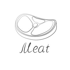 Meat steak illustration and hand-written inscription. Vector logo