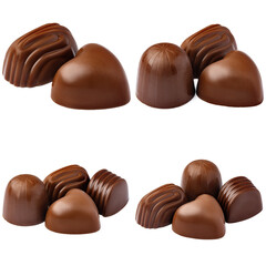 Chocolate candies collection collage isolated on white.