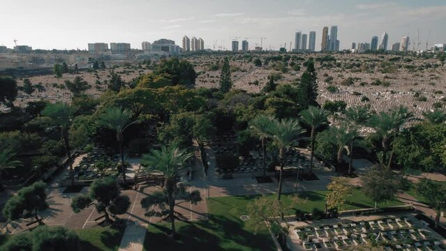 Southern Tel-Aviv Cemetery - The biggest in Israel - raise up reveal behind trees #012