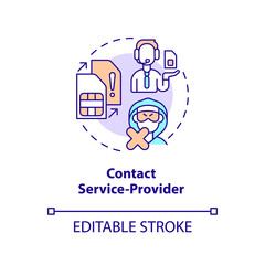 Contact service-provider concept icon. Unblock mobile network card. Cybersecurity abstract idea thin line illustration. Isolated outline drawing. Editable stroke. Arial, Myriad Pro-Bold fonts used