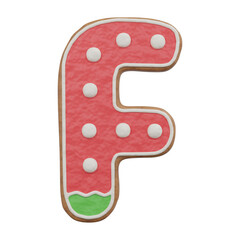 3D Rendering Alphabet Christmas Cookie Gingerbread with Frosting Letter F