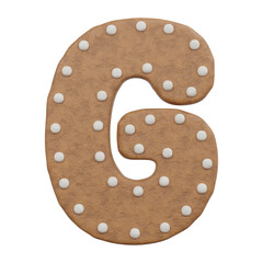 3D Rendering Alphabet Christmas Cookie Gingerbread with Frosting Letter G