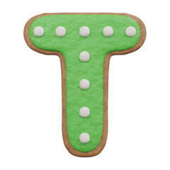 3D Rendering Alphabet Christmas Cookie Gingerbread with Frosting Letter T